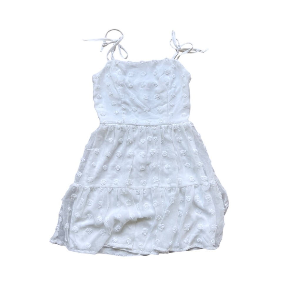 Emerald Sundae White Swiss Dot Tie Shoulder Mini Dress